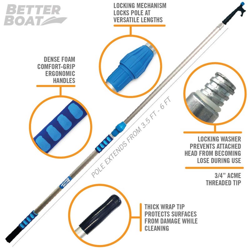 Better Boat Telescoping Boat Hook Pole, Push Pole with 3/4" Thread Screw End, Docking Stick for Boats, Pontoon, Marine Boating Accessories (Hook and Pole) - Image 2